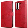 DENDICO Cover per Galaxy S21 Fe, Portafoglio Custodia in PU Pelle per Samsung Galaxy S21 Fe, Antiurto Cover a Libro con Slot per Carte, Rosso