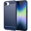 owlhold Cover per iPhone 16e 5G / iPhone 17e 5G, Custodia Spazzolata e Fibra di Carbonio Morbido Silicone TPU Slim Fit Case, Antiurto, Antigraffio, Antiscivolo, Custodia iPhone 16e / iPhone 17e, Blu