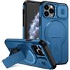 xinyunew custodia per iPhone 13 Pro con ring stand magnetico, cover militare antiurto con protezione fotocamera scorrevole compatible with MagSafe ricarica wireless blu
