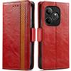 Generico DayQiQiPu Cover per Realme GT 6/6T (6,78 Pollici) Custodia in pelle PU con Patchwork Guscio Protettiva Anti-Skimming Custodia Portafoglio Flip Caso Business, Rosso