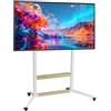 UNHO Supporto TV da Pavimento con Ruote per 40-100 Pollici Fino a 100 kg Ripiano in Legno Altezza Regolabile Max VESA 800x600mm, Bianco