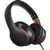 LORELEI X6 - Cuffie over-ear con microfono, leggere, pieghevoli e portatili, con bassi stereo e cavo da 1,45 m, senza groviglio, cuffie cablate per smartphone, tablet MP3/4 (nero-oro)