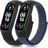 YLK 【2 Pezzi】 Cinturino per Xiaomi Mi Band 7/Mi Band 6/Mi Band 5/Mi Band 4/Mi Band 3/Amazfit Band 5, Cinturino in Nylon Sportivo per Xiaomi Mi Band 4/3/5/6/7/Amazfit Band 5 (Nero+Blu nebbia)