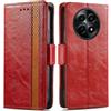 Generico DayQiQiPu Cover per Realme 12/12x (6,72 Pollici) Custodia in pelle PU con Patchwork Guscio Protettiva Anti-Skimming Custodia Portafoglio Flip Caso Business, Rosso