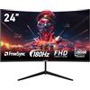 Gawfolk 24 Pollici Curved Gaming Monitor, 180Hz 1080p 1ms, Adaptive Sync, HDMI DP Inclinazione Regolabile, Eye Care Schermo, Montabile a Parete VESA，Nero