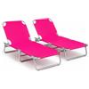 Arreditaly Coppia Di Lettini Pieghevoli Prendisole Senza Tettuccio Parasole Schienale Reclinabile Regolabile Struttura In Metallo Sedia Sdraio Per Spiaggia Mare Giardino Piscina Rosa