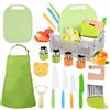 Comius Sharp 15 Pezzi Coltelli Da Cucina Per Bambini Set, Coltelli Di Sicurezza Per Bambini, Utensili Da Cucina Montessori, Incluso Pelapatate e Tagliere, Per Tagliare e Cucinare Verdura Frutta(Verde)
