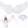 KOIROI Ali d'angelo, bianco, 60 cm, costume da angelo per bambini, 3 pezzi, costume da angelo con alone e bacchetta magica per bambini, costume da cupido da donna per Halloween, carnevale, cosplay