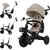 kk Kinderkraft Kinderkraft AVEO 2 PLUS Triciclo per Bambini da 9 Mesi a 5 Anni, Triciclo 6 in 1 con Seduta Girevole a 360°, Reclinabile, Pieghevole, con Cappottina UPF50+ e Maniglione per Genitore, Beige