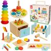 Nene Toys Set di Giocattoli Montessori per Bambini da 1 Anno | 12-24 Mesi: Scatola Attività 3 in 1, Bicchieri Impilabili in Silicone, Banco da Martellare, Puzzle di Forme e Torre ad Anelli