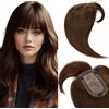 Elailite Lace Hair Topper Donna con Frangia Extension Capelli Veri Clip 45cm 53g Protesi Toupee Toupet 7cm*13cm 150% Density - 4# Marrone Cioccolato