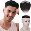 MY-LADY Toupet per Uomo Capelli Umani Veri, V-Form Front Frangetta Topper Naturale, Men's Hairline Toupee Human Hair con 4x18cm PU Skin Base 12g Hairpiece(#1B Nero Naturale)