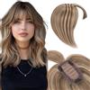 Elailite Hair Topper Donna Capelli Veri Clip in Lace con Frangia 45cm 53g Toupee Toupet Silk Base 7cm*13cm 4# Marrone Cioccolato/#27 Biondo Scuro