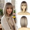 Sapphirewigs Parrucca bionda a caschetto da donna, con frangia, capelli corti biondo cenere a bob, per uso quotidiano, feste, aspetto naturale, 30,5 cm