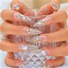 Sethexy Stiletto lungo Fatto a mano Unghie finte Strass Lucide Unghie finte Acrilico Cristallo Champagne Salone Unghie adesive 10PCS (5)