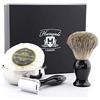 Haryali London, Set da Barba Uomo Completo 4 Pezzi - Kit Rasatura a Umido con Rasoio di Sicurezza Doppia Lama, Pennello da Barba in Tasso, Ciotola in Acciaio Inox e Sapone da Barba
