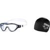 ARENA The One Mask Occhialini Nuoto Anti-Appannamento Unisex Adulto, Maschera Piscina con Grandi Lenti, Protezione UV & Cappello da Bagno Poliestere II, Nuoto Unisex Adulto, Nero, Taglia Unica
