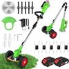 Uverbon Decespugliatore a Batteria con Ruote, Tagliabordi a Batteria Pieghevole 800W, 2 Batterie 21V, 13 Accessori (4 Tipi di Lame), Testa 90°, Manico Telescopico Regolabile, Leggero per Giardino e Prati