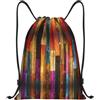 Pidgazdfgv Zaino in legno colorato con coulisse sport palestra Sackpack tasche in rete resistente all'acqua borsa a corda donna uomo, Nero , S, Classico