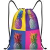 Pidgazdfgv Zaino colorato con coulisse con motivo ananas sportivo zaino da palestra tasche in rete borsa a corda resistente all'acqua donne uomini, Nero , S, Classico