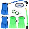 HEMOTON Set Maschera Sub Occhialini e Pinne Compatte per Ragazzi, Verde, Silicone e Plastico, 1 Set, Snorkeling con Boccaglio e Tubo Aria