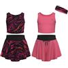 Essenclo Flowy Girls Butterfly Shorts Skirts w/Pockets & Athletic Sleeveless Tank Tops, Dance Tennis Cheer Running (5pc Set) - E2106 - Set-13-7-8