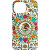 Folk Art Gifts Custodia per iPhone 16 Pro Max Bandiera messicana modello azteco Messico Pride floreale
