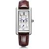 ALANTOP Elegante orologio al quarzo da donna, rettangolare, con cinturino in pelle, corona di cristallo blu, impermeabile, design elegante