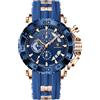 Poedagar Orologio da uomo di lusso alla moda, sportivo, luminoso, impermeabile, cronografo, data, cinturino in silicone, casual, al quarzo, da uomo, Oro Rosa Blu
