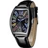 DAXIAOYU Orologio da uomo, alla moda, rettangolare, quadrante grande, analogico, al quarzo, cinturino in pelle, visualizzazione della data, casual, impermeabile, nero