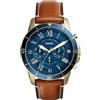Fossil Orologio Grant da Uomo, Movimento Cronografo al Quarzo, Cassa in Acciaio Inossidabile Dorata da 44 mm con Cinturino in Pelle, FS5268, Blu e abbronzatura
