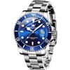 OLEVS Orologi da uomo, in argento e oro, classico, di lusso, con quadrante grande, impermeabile, analogico, in acciaio inox, bicolore con data Relojes De Hombre (verde/blu/quadrante nero, G5885-G-blu