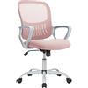 DUMOS Sedia da ufficio ergonomica, da scrivania con supporto lombare, girevole con bracciolo, sedia da computer, sedia da ufficio regolabile in altezza, adatta per ufficio e camera da letto (rosa)