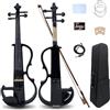 Yinfente - Violino elettrico 4/4 a taglia intera silenzioso a 4 corde in legno massiccio per bambini principianti adolescenti, accessori in ebano con custodia, arco (nero)