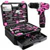KingTool Kit di attrezzi da 276 pezzi - Kit di attrezzi con trapano elettrico senza fili da 12 V, valigetta con cassetto, set di trapano, perfetto per proprietari di case, fai da te, tuttofare (rosa)