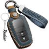 Rondrive Custodia per chiavi in pelle adatta per Toyota Camry Corolla Prius 4 Highlander C-HR RAV4 XA50 Avalon 4Runner custodia per chiavi auto cucita a mano, 2/3/4 tasti B blu