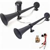 YIYIDA Clacson per auto Corno d'aria per auto 24V Car Horn Tromba a doppio tubo in zinco cromato nero 170db Corno del camion Tono alto e basso con pompa ad aria per Air Horn 24V automobile moto ecc