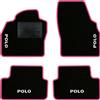 QUEMAR Tappetini Auto per Polo VI dal 2017, Bordo Rosa, 4 Ricami | AW1 - AE1 / Kit Tappeti Moquette e Gomma su Misura / Set 2 Anteriori + 2 Posteriori / Ricami e Colori Personalizzati