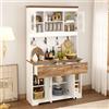 Kelodan Grande credenza da cucina con vano portaoggetti, vetrine, 2 cassetti e barra appendiabiti, moderno, per cucina, sala da pranzo, corridoio, 106 x 39 x 176,5 cm, bianco naturale