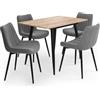 Vicco set tavolo da pranzo Beaver, Rovere dorato/Nero, 110 x 70 cm | con 4 sedie, grigio