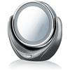 BAKAJI Specchio a LED Illuminato Zoom 5X Ingrandimento Orientabile con Stand di Supporto, Alimentazione a batterie Colore Silver, Specchio Cosmetica Trucco Estetista