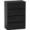 HOMCOM Cassettiera con 4 cassetti, per camera da letto, 55 x 34 x 80 cm, nero lucido