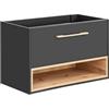Muebles Slavic Mobile da bagno sospeso per lavabo da 80 cm, con cassetto e mensola, color grafite opaco/rovere - mobile da bagno