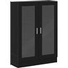 PUGYNBK Libreria nera effetto rovere, 82,5 x 30,5 x 115 cm, con ante in vetro, 3 scomparti, per libri, DVD, decorazioni, superficie in legno di facile manutenzione, con