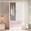 Kebnor Armadio a 2 ante, armadio a 2 ante, mobile per camera da letto, guardaroba per bambini, con asta appendiabiti e 3 cassetti, 80 × 48 × 180 cm, bicolore, bianco e rosa