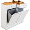 KOMFOTTEU Armadietto da cucina con porta estraibile, credenza con supporto per bidoni della spazzatura 40 l, armadietto multiuso in legno con 2 cassetti, cucina comò con tagliere (doppia porta)
