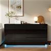 belupai Credenza da soggiorno alta lucida nera con illuminazione a LED, 160 x 35 x 76 cm, mobile TV moderno, cassettiera a 2 ante e 3 cassetti, armadio per corridoio, armadio per soggiorno, sala da