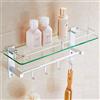 GRAWIT Mensola per doccia da bagno Space Mensola per bagno in vetro di alluminio Singolo strato con gancio per risparmiare spazio Porta shampoo fai-da-te Montaggio a parete Rack di stoccaggio cosmetico