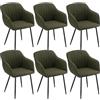 Goeurvant Set di 6 Sedie da Pranzo con Braccioli, Poltroncina Imbottita in Lino per Cucina e Soggiorno, Sedie Moderne con Gambe in Metallo, Verde oliva
