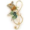 Avalaya Spilla a forma di chiave di violino placcata in oro con strass, lunghezza 7 cm, Misura unica, Pietre preziose, metallo, Cristallo